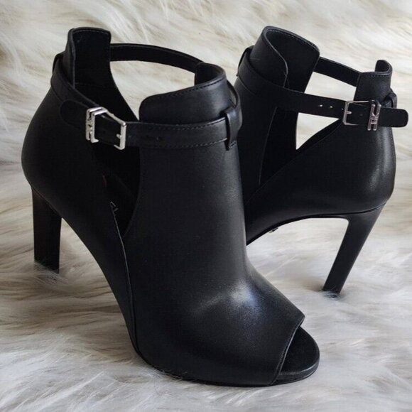 Michael Kors Lawson Booties High Heel Open Toe Black Leather - Picture 1 of 7
